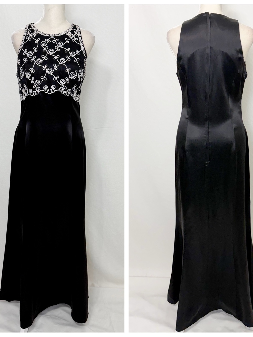 Vintage Jessica McClintock Gunne Sax black and white satin evening dress